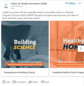 AH Client Partner IAQA deploys social media ad online educational offerings as communication tactic for member engagement during COVID pandemic